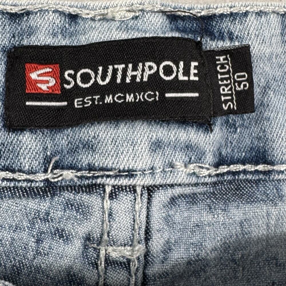 Southpole Mens Denim Shorts SZ 50 Light Acid Wash Stretch Hip-Hop Streetwear Y2K - Picture 3 of 14